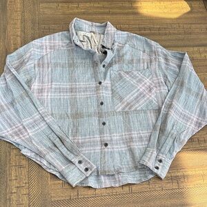 Free People Cutie Plaid Cropped Buttondown Top 100% cotton